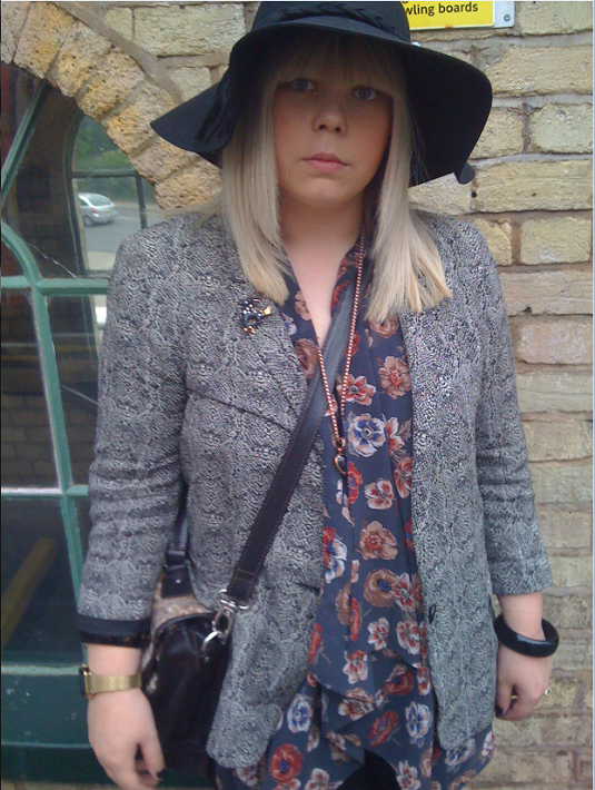 Cat In Bag Bag In River. Jacket: River Island, Blouse: