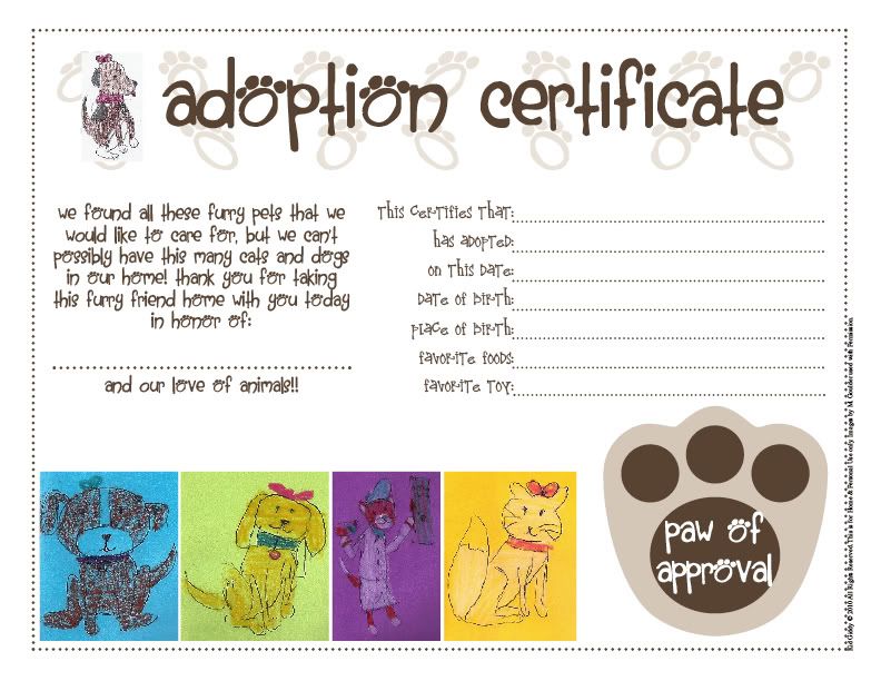 Animal Adoption Certificate