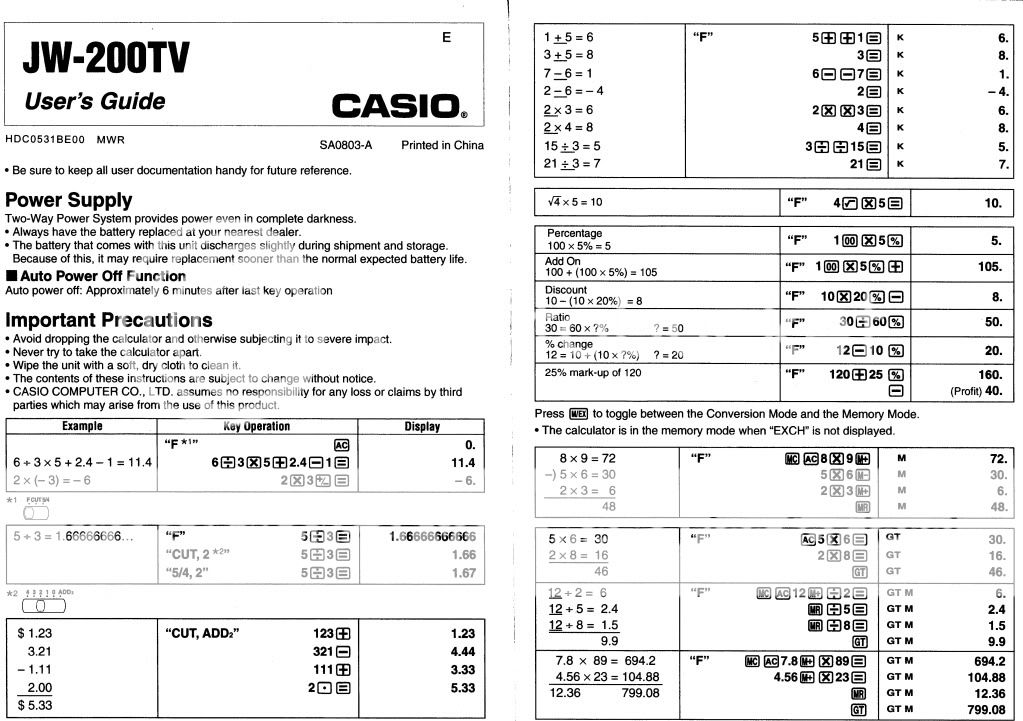   12 DIGIT BLUE Financial Currency Exchange Tax Calculator JW 200TV A+